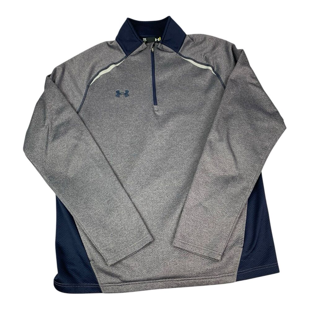 Under Armour 1/4 Zip Pullover Top, Gray & Navy Blue, Men’s Size 2XL